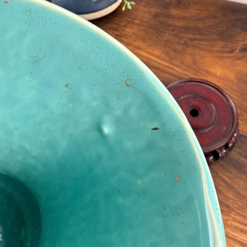 McCoy USA Pottery Aqua Turquoise Flared Vase Ringed Base Mid Century